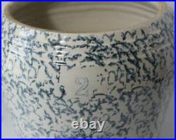 Antique c. 1900 Blue & White Spongeware Stoneware 3 Piece 2 Gal Water Cooler