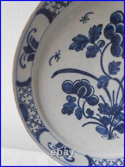 Antique ceramic Delft blue &white large plate. Charger Pottery. 18th. Mark