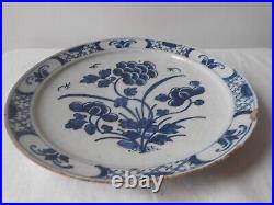 Antique ceramic Delft blue &white large plate. Charger Pottery. 18th. Mark