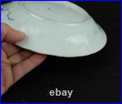 Antique chinese blue and white plate with ladies, Qing