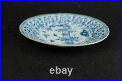 Antique chinese blue and white plate with ladies, Qing