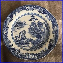 Antique chinese scene -hand painted blue/white plate. Blue cross mark