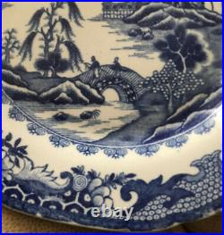 Antique chinese scene -hand painted blue/white plate. Blue cross mark