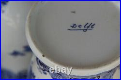 Antique delft blue white pottery ceramic dutch mill scene foo dog lid vases mark