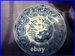 Antique exported chinese porcelain blue white platter plate dish marked