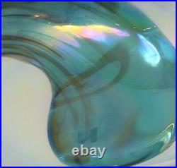 Art Glass Aqua Blue White 7 in Decorative Bowl Set 2 Italy Murano Folded Swirl