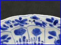 Authentic Antique Chinese Blue and White Plate Artemisia Leaf Mark Early Kangxi
