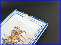 Authentic HERMES Carriage Riding with Gold, Blue and White Ashtray Plate #15696