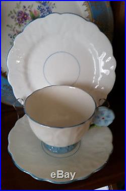 Aynsley White And Blue Flower Handled Cup, Saucer, Plate