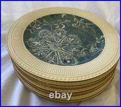 BAUM BROTHERS MARRAKESH DINNER PLATE 11 SCROLL ON BLUE TURQUOISE Set Of 7