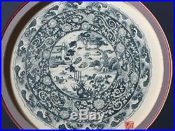 BOMBAY CO. MING DYNASTY Blue & White Porcelain Plate Prints DEER CRANE Pair