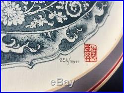 BOMBAY CO. MING DYNASTY Blue & White Porcelain Plate Prints DEER CRANE Pair