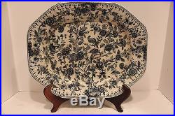 Beautiful Blue and White Chinoiserie Bird Pattern Porcelain Plate Tray Rectangle