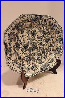 Beautiful Blue and White Chinoiserie Bird Pattern Porcelain Plate Tray Rectangle