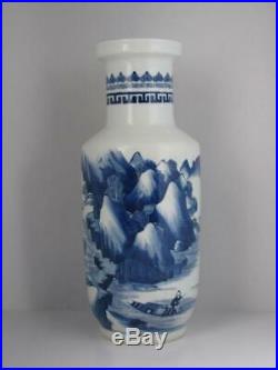 Beautiful' Chinese Blue & White Rouleau Porcelain Vase with Kangxi Mark NR