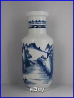 Beautiful' Chinese Blue & White Rouleau Porcelain Vase with Kangxi Mark NR