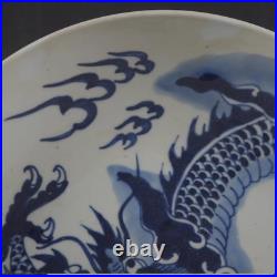 Beautiful Chinese Hand Painting Blue White Porcelain Dragon Plate