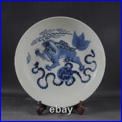 Beautiful Chinese Hand Painting Blue White Porcelain Lion Plate