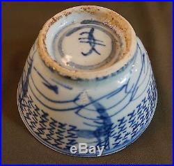Beautiful Early1900 Chinese Cobalt Blue White Bowl Shrimp Motif Marked on Bottom
