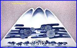 Beautiful Edo Japanese Arita Imari Blue and White Porcelain Plate Mt Fuji Shaped