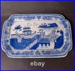 Beautiful Vintage Chinese Blue & White Ceramic Hand Painted Serving Plate