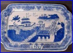 Beautiful Vintage Chinese Blue & White Ceramic Hand Painted Serving Plate