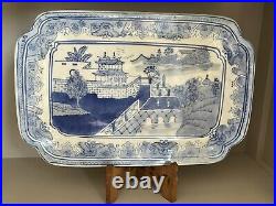 Beautiful Vintage Chinese Blue & White Ceramic Hand Painted Serving Plate