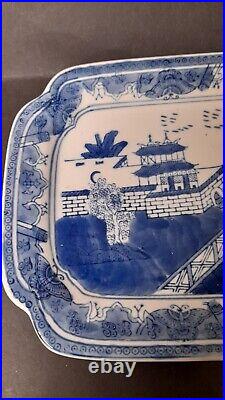 Beautiful Vintage Chinese Blue & White Ceramic Hand Painted Serving Plate