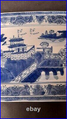 Beautiful Vintage Chinese Blue & White Ceramic Hand Painted Serving Plate