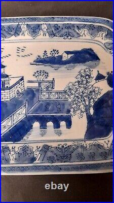 Beautiful Vintage Chinese Blue & White Ceramic Hand Painted Serving Plate