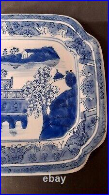 Beautiful Vintage Chinese Blue & White Ceramic Hand Painted Serving Plate