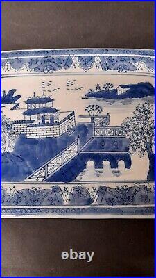 Beautiful Vintage Chinese Blue & White Ceramic Hand Painted Serving Plate