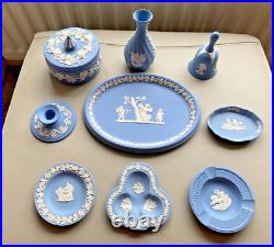 Beautiful Wedgwood Pottery 9 items Vase, Plates, Bell Blue & White Colour
