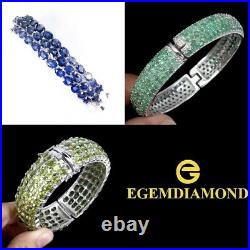 Blue Sapphire Emerald Peridot 14K White Gold Plate 925 Sterling Silver Bangle