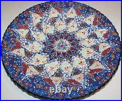 Blue & White 16 Turkish Handpainted Iznik Raised Floral Pattern Ceramic Plate