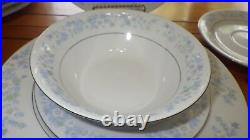 Blue White Fine China Dinnerware Set Blue Floral Design rimmed Platinum 29 pcs