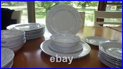 Blue White Fine China Dinnerware Set Blue Floral Design rimmed Platinum 29 pcs