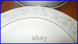 Blue White Fine China Dinnerware Set Blue Floral Design rimmed Platinum 29 pcs