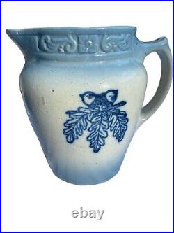 Blue & White Stoneware Stenciled ACORN Pitcher Brush McCoy Pottery Ohio OH