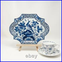 Blue White Vintage DELFT Peacock Floral Wall Plate Rare Free Shipping