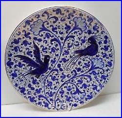 Blue and White Large Plate Platter Birds and Designs 24K Gold Accents Italy