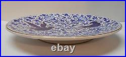 Blue and White Large Plate Platter Birds and Designs 24K Gold Accents Italy
