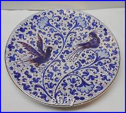 Blue and White Large Plate Platter Birds and Designs 24K Gold Accents Italy