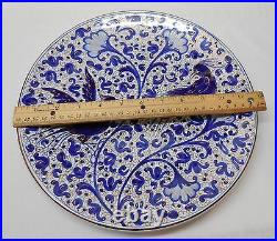 Blue and White Large Plate Platter Birds and Designs 24K Gold Accents Italy