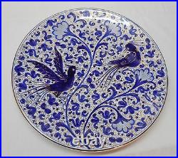 Blue and White Large Plate Platter Birds and Designs 24K Gold Accents Italy