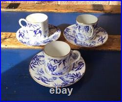 Bodley antique DEMITASSE aesthetic Movement Coffee Cups BLUE & White X 3