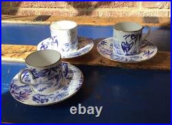 Bodley antique DEMITASSE aesthetic Movement Coffee Cups BLUE & White X 3