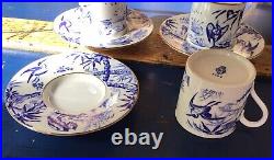 Bodley antique DEMITASSE aesthetic Movement Coffee Cups BLUE & White X 3