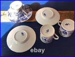 Bodley antique DEMITASSE aesthetic Movement Coffee Cups BLUE & White X 3