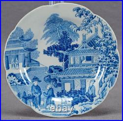 British Asian Figures & Pagodas Blue Transferware Cup Plate Circa 1800-1820